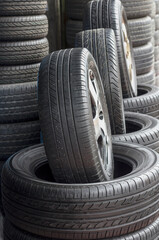 Wheels and stacked rubber tyres © Kevin Hellon