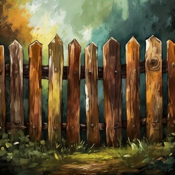 fence.wall.a high-definition digital illustration showcasing the charm of a wooden fence painted in dark tones. Emphasize the texture of the wood and the subtle variations in color to add depth to the