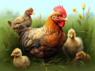 rooster and chicks generative Ai