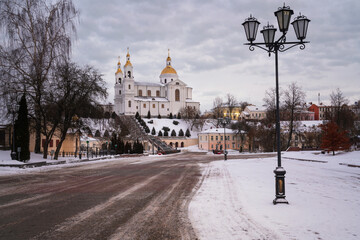 View of the Holy Spirit Monastery and the Holy Dormition Cathedral on the Assumption Mountain on a...