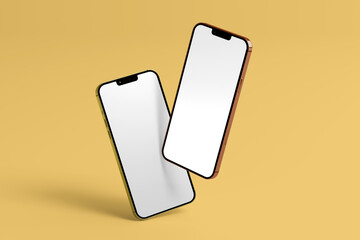 device mockup phone with yellow background and minimal scene