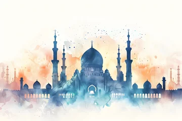 Fotobehang Breathtaking Watercolor Mosque Painting Design © Rahmawati