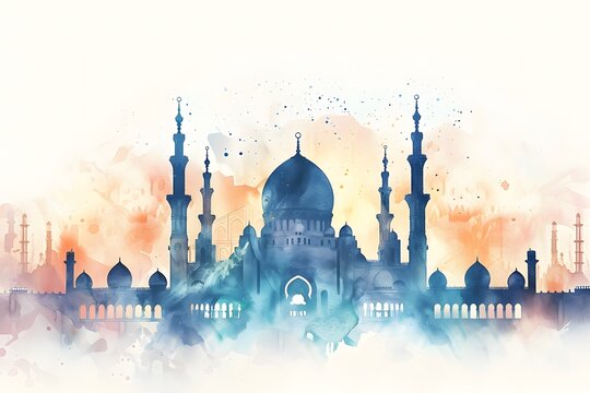 Breathtaking Watercolor Mosque Painting Design