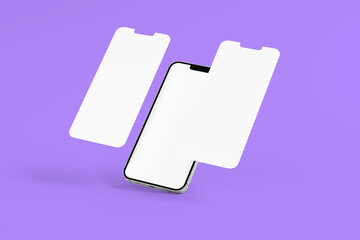 3d smartphone mockup with purple background and blank screen