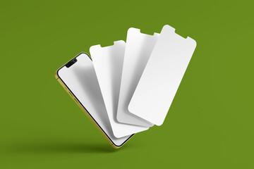 3d render phone mockup with green background and blank screen