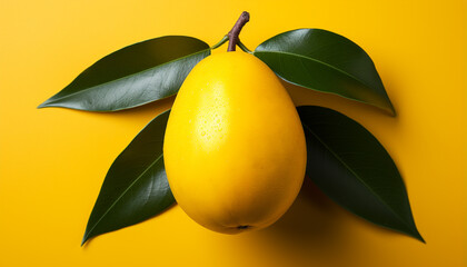Fresh, ripe, juicy citrus fruit on a vibrant green leaf generated by AI