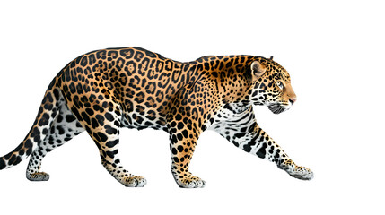 Majestic Leopard Walking Against White Background - obrazy, fototapety, plakaty