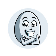 Egg Cartoon Character cross arm vector illustration - Happy cute Egg cartoon mascot