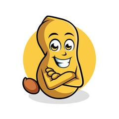 Peanut Cartoon Character cross arm vector illustration - Happy cute Peanut cartoon mascot