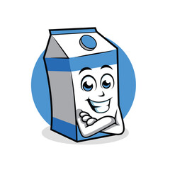Milk Box Cartoon Character cross arm vector illustration - Happy cute Milk Box cartoon mascot
