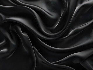 Fototapeta premium Black satin fabric, red cloth for the background, texture flowing on wide background