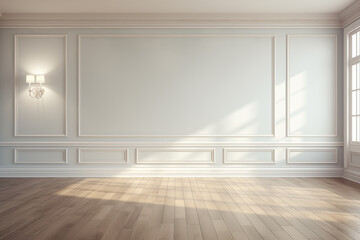 Empty light room interior with crown molding