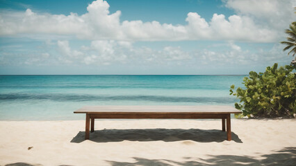 Fototapeta na wymiar bench on the beach with sky
