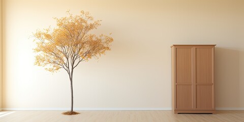 Cupboard next to tree in empty room