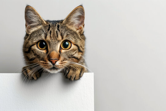 The kitten cat peeks out the door. AI generative.