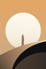 abstract female silhouette in the desert sky sun