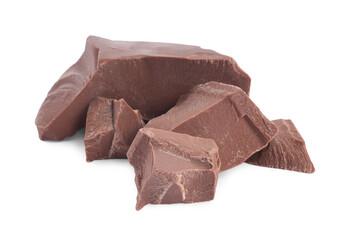 Pieces of tasty milk chocolate isolated on white