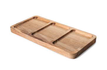 One wooden serving board isolated on white