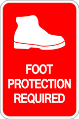 Caution Foot Protection Required Wall Sign on white background