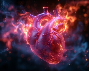Colorful and vibrant illustration of a heart and its beats, heartbeats with lots of energy