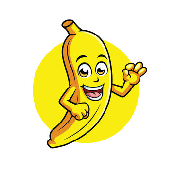Banana Cartoon Character Showing Ok Sign vector illustration - Happy Cute Banana cartoon mascot