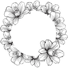 A decorative circle of branches is highlighted on a white background. A pattern of leaves. Vector illustration. For nature, eco and design. Hand-drawn plants, a frame for a postcard.