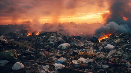 landfill with air pollution - obrazy, fototapety, plakaty