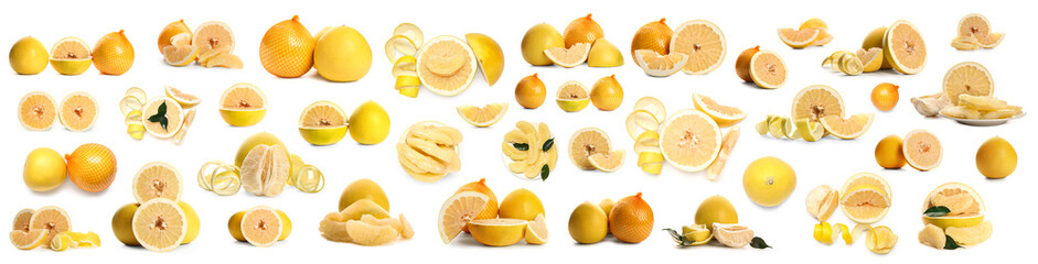 Set of ripe pomelo isolated on white