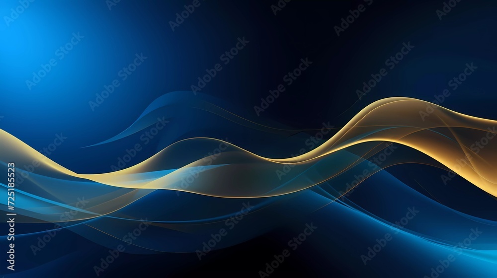 Wall mural abstract blue wavy background with gold line waves. generative ai