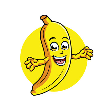 Banana Cartoon Character Surprising pose vector illustration - Happy cute Banana cartoon mascot