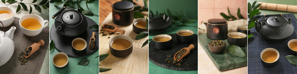 Collection of Asian green tea on table