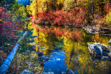 Fall Colors Rocks Wenatchee River Water Reflection Leavenworth Washington