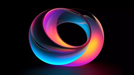 Black background, Abstract geometric circle ring color shape. generative ai