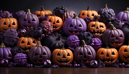 Halloween pumpkin lantern, spooky decoration, autumn celebration, horror night generated by AI