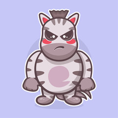 serious zebra animal character mascot with angry expression isolated cartoon