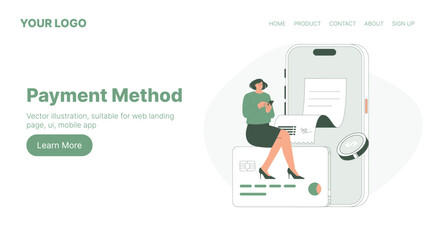 Payment Method. Web Landing Page Design. Flat Cartoon Vector Illustration. Vector illustration, suitable for web landing page, ui, mobile app.
