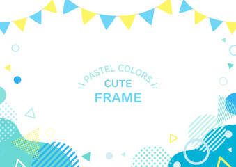 ガーランドをあしらったポップな幾何学模様のフレーム。淡いブルーが夏のイメージ。7月、8月のセールチラシや暑中見舞いにぴったりなベクター素材