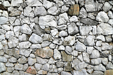 Closeup of Layered stone wall texture background for design and decoration in Thailand.