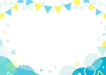 ガーランドをあしらったポップな幾何学模様のフレーム。ブルーと黄色が夏のイメージ。7月、8月のセールチラシや暑中見舞いにぴったりなベクター素材