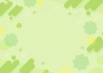 四葉のクローバーと幾何学模様の春のイメージのフレーム。ビジネスやセールチラシに最適なコピースペースがあるベクターイラスト素材。