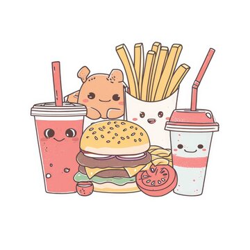 recommend clip art: Set of food various style cartoon