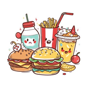 recommend clip art: Set of food various style cartoon