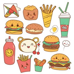 Set of food various style cartoon