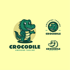 Vector Logo Illustration Crocodile Mascot Cartoon Style.