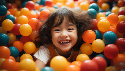 Fototapeta na wymiar Smiling child playing, joyful and cute, enjoying outdoor fun generated by AI