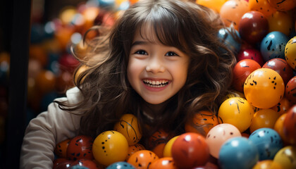 Fototapeta na wymiar A cute, smiling girl enjoying a colorful springtime celebration generated by AI