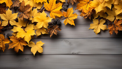 Naklejka na ściany i meble Autumn leaves falling, vibrant colors paint nature rustic beauty generated by AI