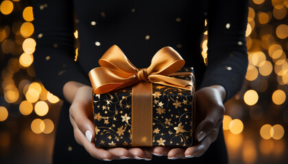 One person holding a shiny gift box, celebrating birthday generated by AI