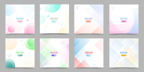 Social media post background, template, colorful, gradient soft color, abstract, 8 set collection. Vector, EPS 10