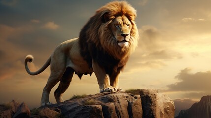 lion King of the jungle at the top of the mountain. predator king - Powered by Adobe